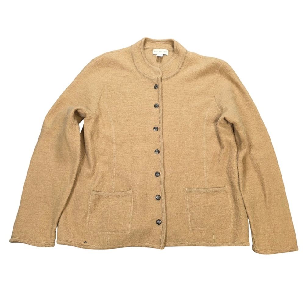 Appleseed's Boiled Wool Cardigan Women's Size Large Camel Tan Button Front